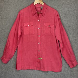 Chicos Lagenlook 100% Linen Tunic Shirt Button Front Pockets Coral Size M US 8